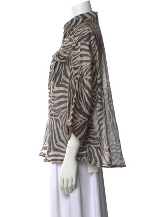 Zimmermann Linen Animal Print Button-Up Top