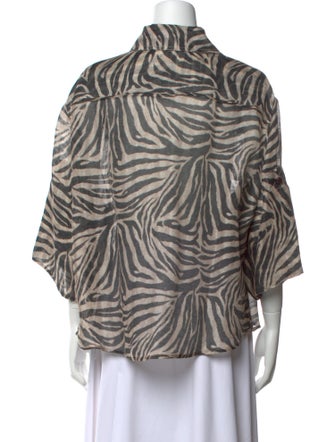 Zimmermann Linen Animal Print Button-Up Top