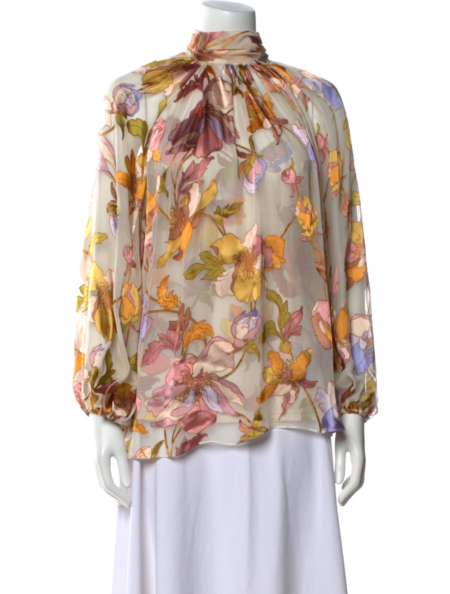 Zimmermann Floral Print Mock Neck Blouse