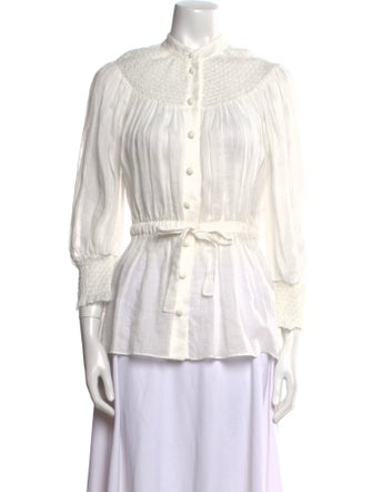 Zimmermann Mock Neck Three-Quarter Sleeve Button-Up Top