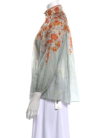 Zimmermann Floral Print Mock Neck Button-Up Top