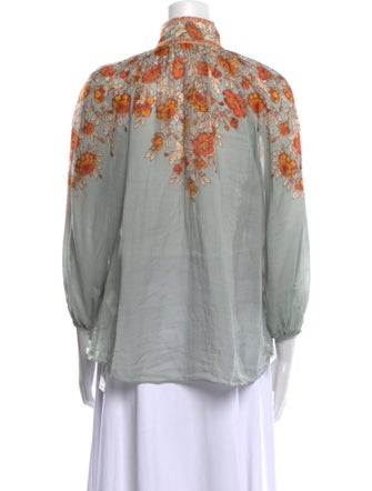 Zimmermann Floral Print Mock Neck Button-Up Top