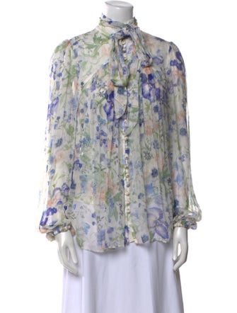 Zimmermann Floral Print Mock Neck Blouse