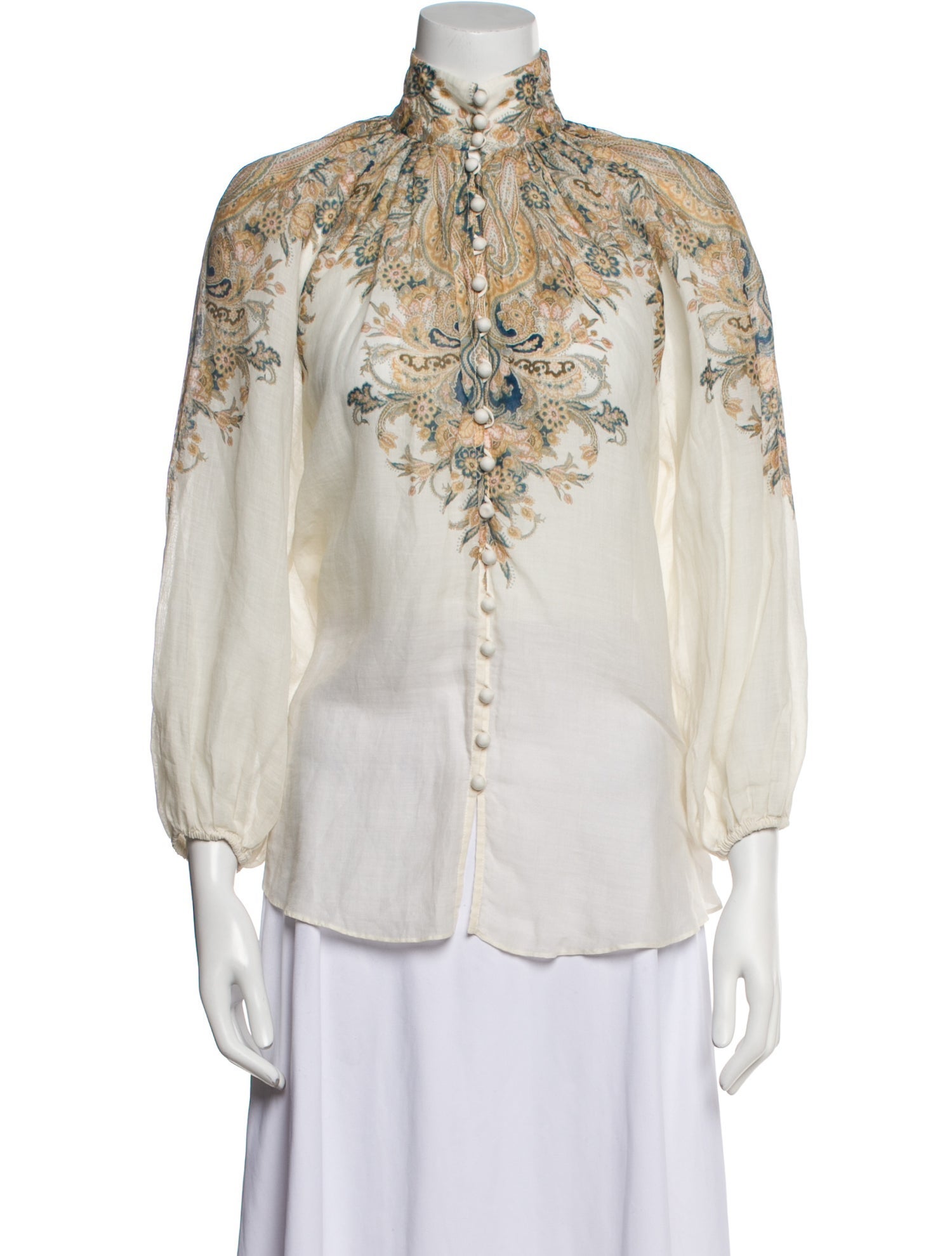 Zimmermann Graphic Print Mock Neck Blouse