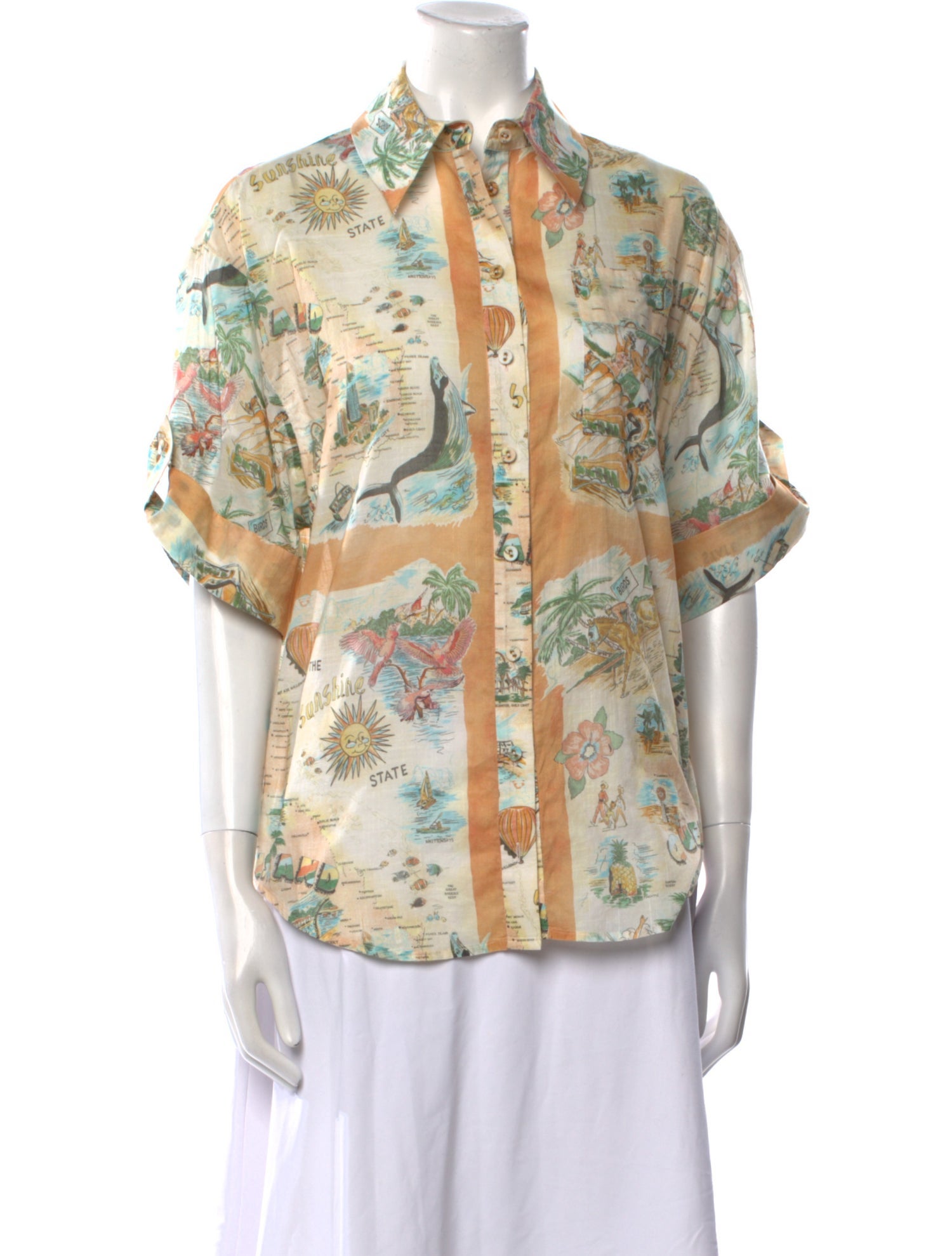 Zimmermann Printed Short Sleeve Button-Up Top