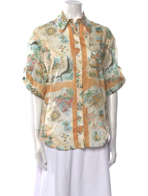 Zimmermann Printed Short Sleeve Button-Up Top