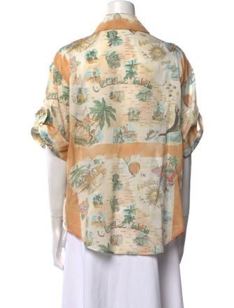 Zimmermann Printed Short Sleeve Button-Up Top