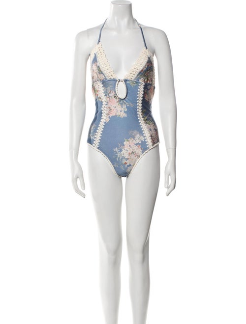 Zimmermann Floral Print Crochet Trim One-Piece