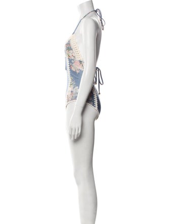 Zimmermann Floral Print Crochet Trim One-Piece