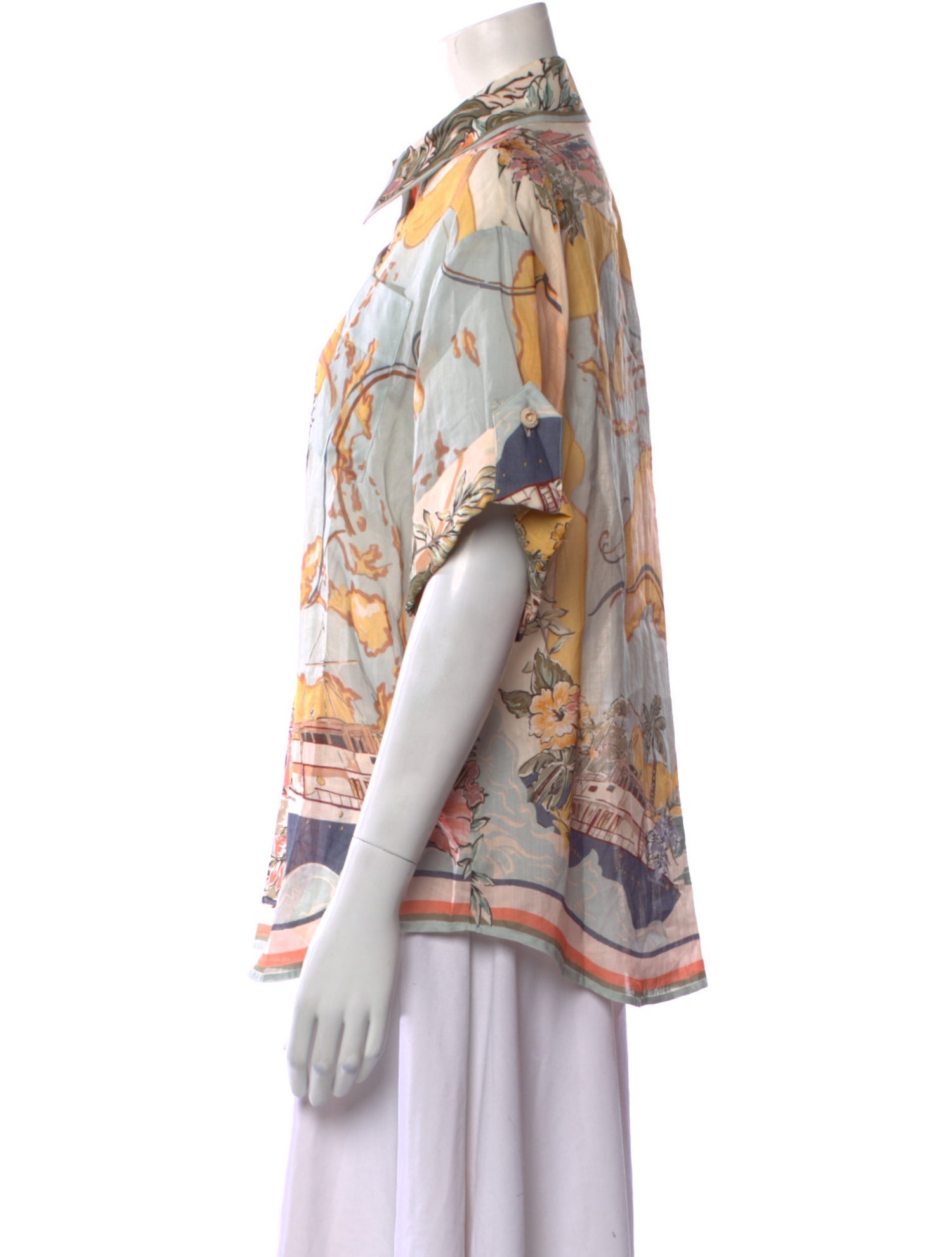 Zimmermann Floral Print Short Sleeve Button-Up Top