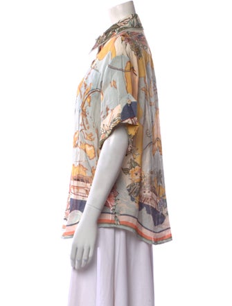 Zimmermann Floral Print Short Sleeve Button-Up Top