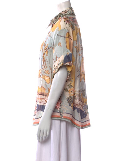 Zimmermann Floral Print Short Sleeve Button-Up Top