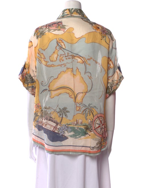Zimmermann Floral Print Short Sleeve Button-Up Top