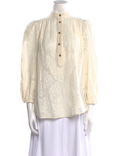 Zimmermann Lace Pattern Mock Neck Blouse