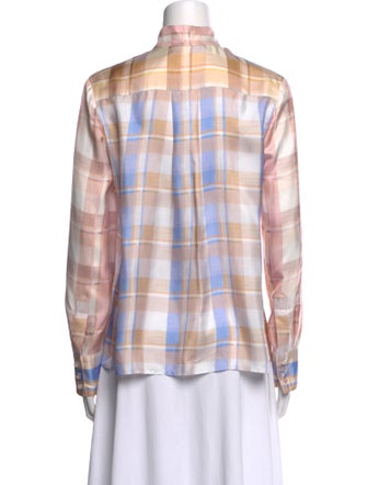 Zimmermann Silk Plaid Print Button-Up Top