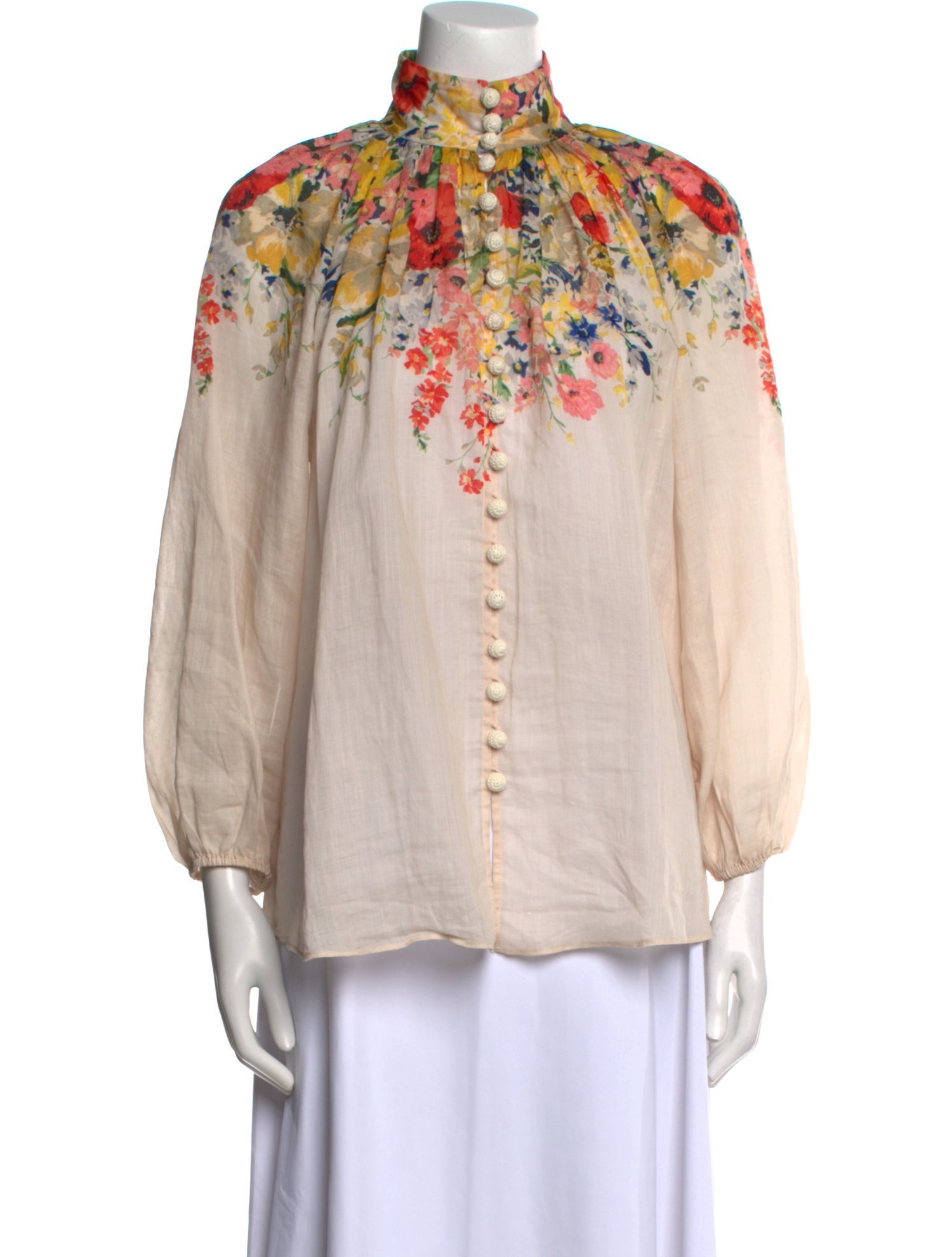 Zimmermann Graphic Print Mock Neck Blouse