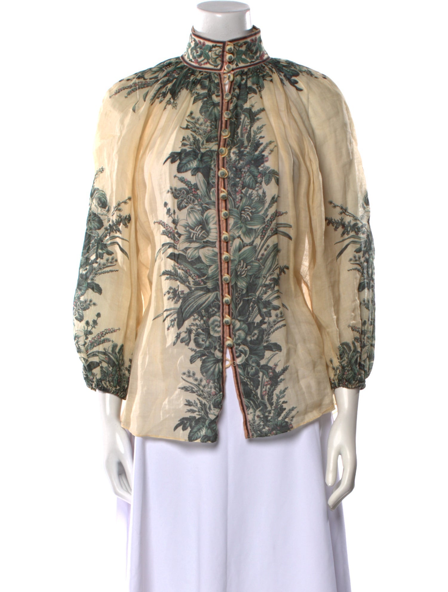 Zimmermann Printed Mock Neck Button-Up Top