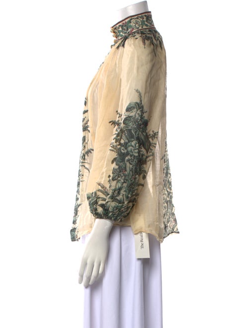 Zimmermann Printed Mock Neck Button-Up Top