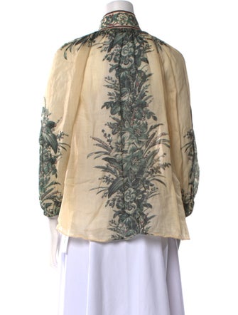 Zimmermann Printed Mock Neck Button-Up Top