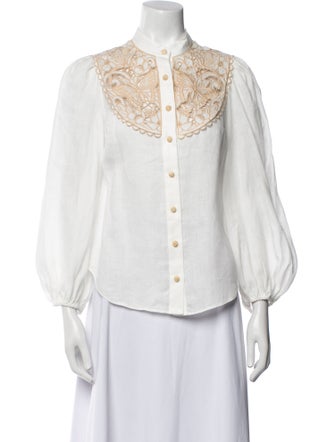 Zimmermann Linen Mock Neck Button-Up Top