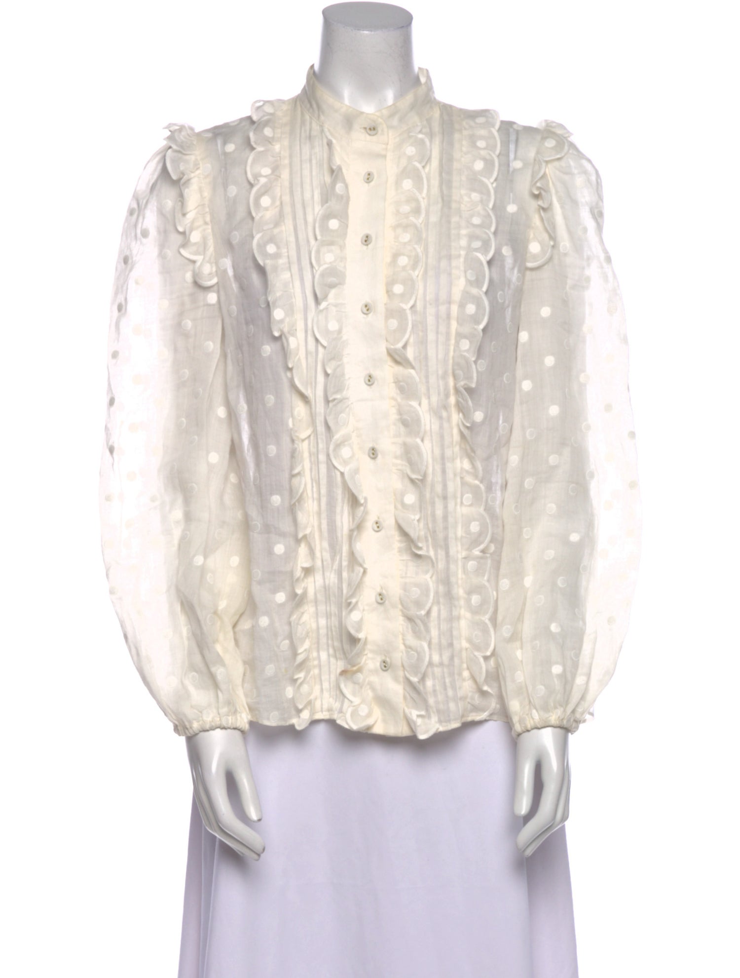 Zimmermann Lace Pattern Mock Neck Button-Up Top