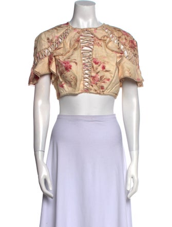 Zimmermann Linen Floral Print Crop Top