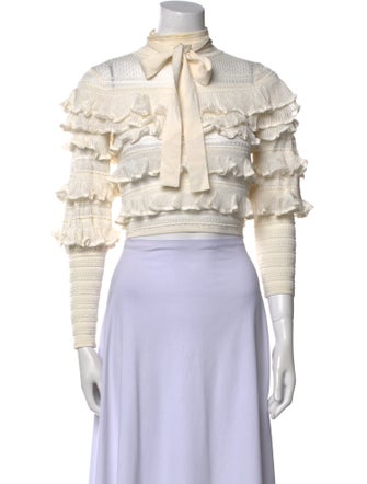 Zimmermann Mock Neck Three-Quarter Sleeve Crop Top