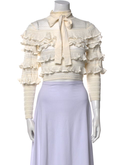 Zimmermann Mock Neck Three-Quarter Sleeve Crop Top