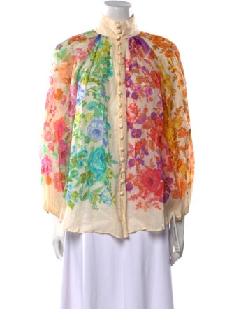 Zimmermann Floral Print Mock Neck Blouse