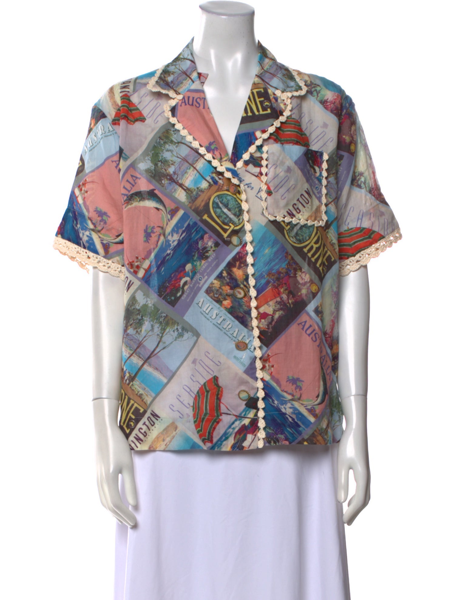 Zimmermann Printed Short Sleeve Button-Up Top