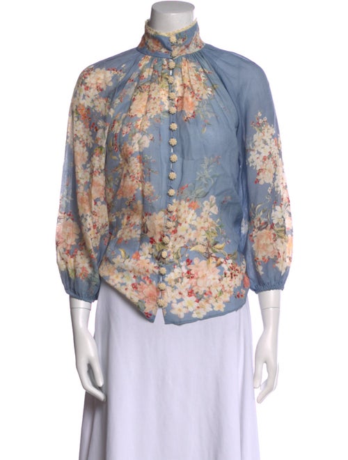Zimmermann Floral Print Mock Neck Blouse