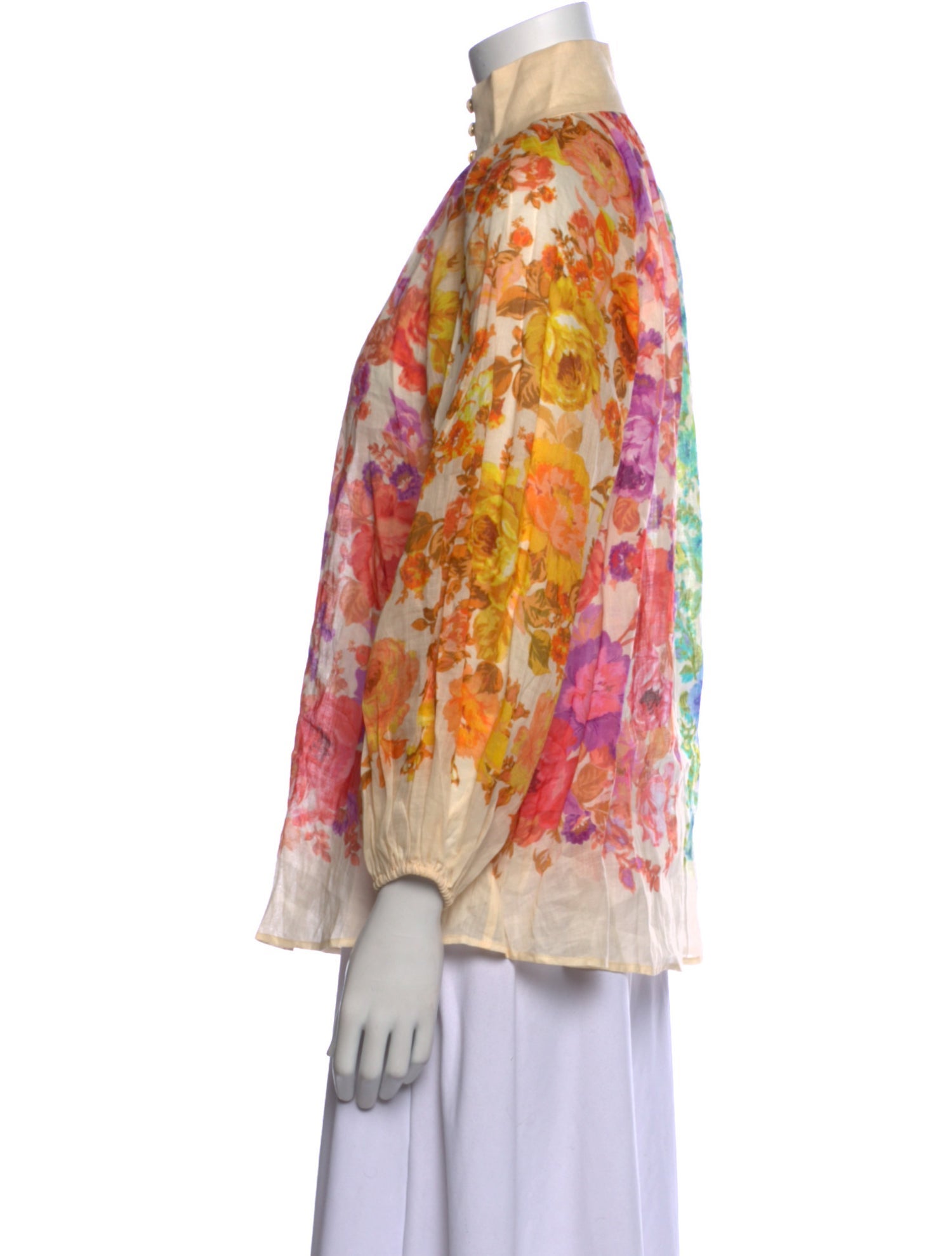 Zimmermann Floral Print Mock Neck Button-Up Top