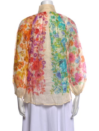 Zimmermann Floral Print Mock Neck Button-Up Top