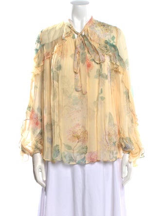 Zimmermann Floral Print Tie Neck Blouse