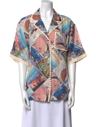 Zimmermann Printed Short Sleeve Button-Up Top