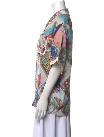 Zimmermann Printed Short Sleeve Button-Up Top