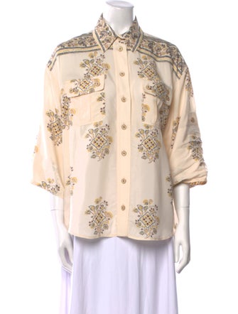 Zimmermann Printed Three-Quarter Sleeve Button-Up Top