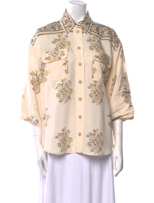Zimmermann Printed Three-Quarter Sleeve Button-Up Top