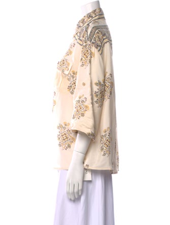 Zimmermann Printed Three-Quarter Sleeve Button-Up Top