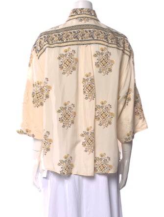 Zimmermann Printed Three-Quarter Sleeve Button-Up Top