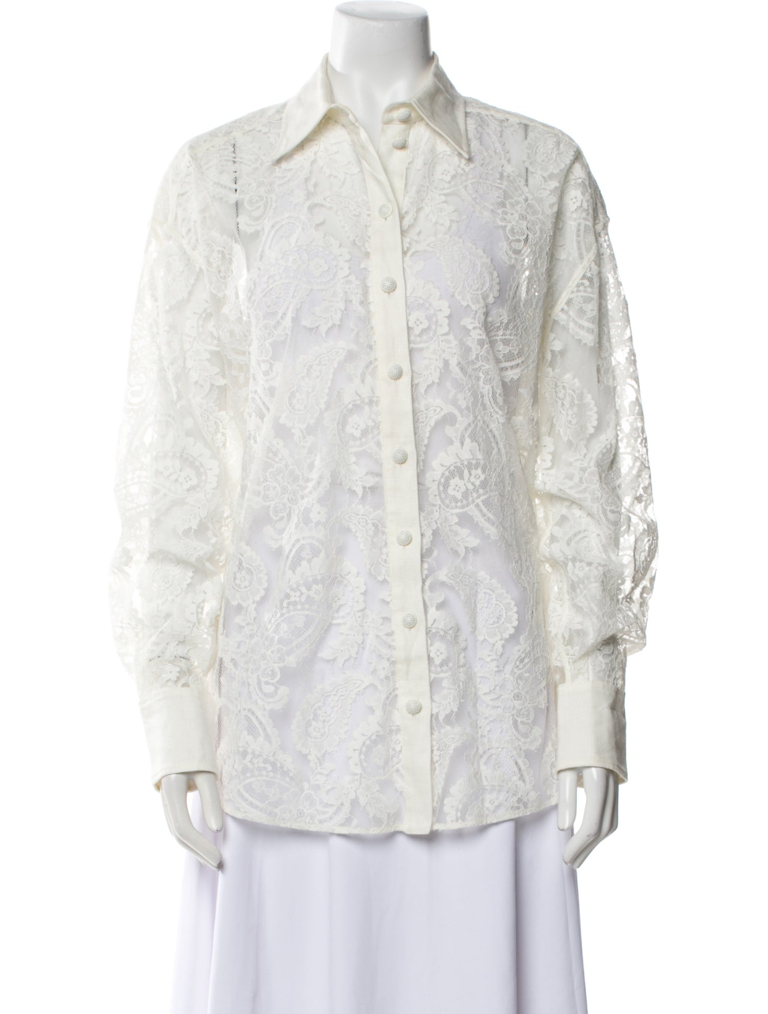 Zimmermann Lace Pattern Long Sleeve Button-Up Top