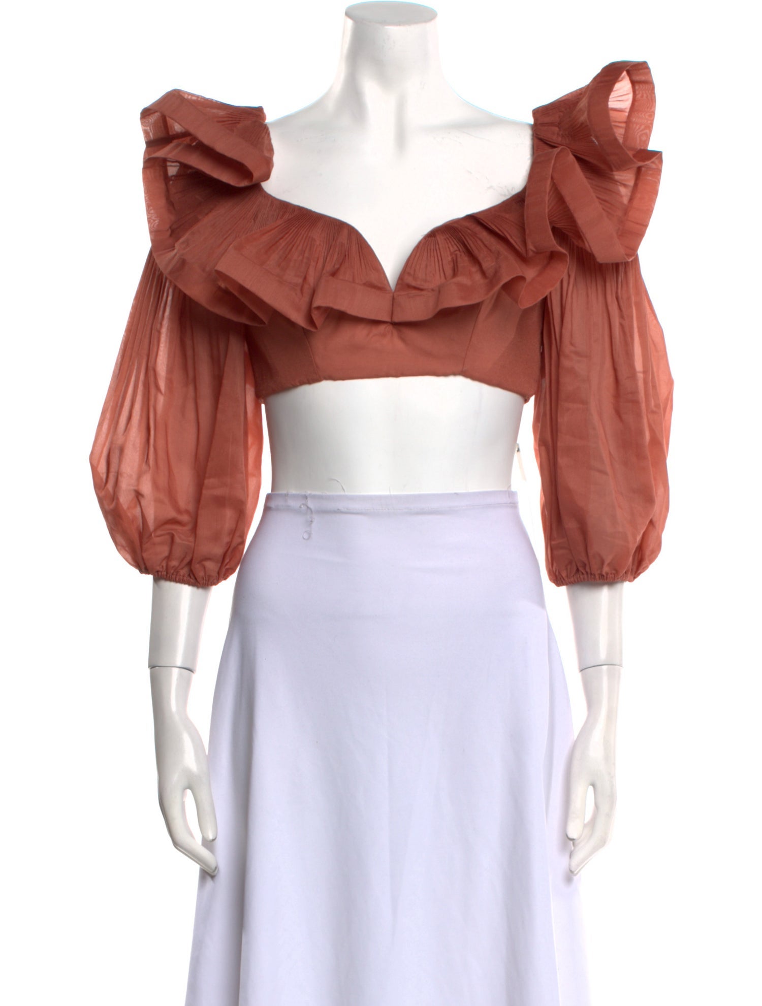 Zimmermann Square Neckline Three-Quarter Sleeve Crop Top