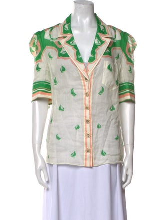 Zimmermann Printed Short Sleeve Button-Up Top