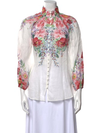 Zimmermann Floral Print Mock Neck Button-Up Top