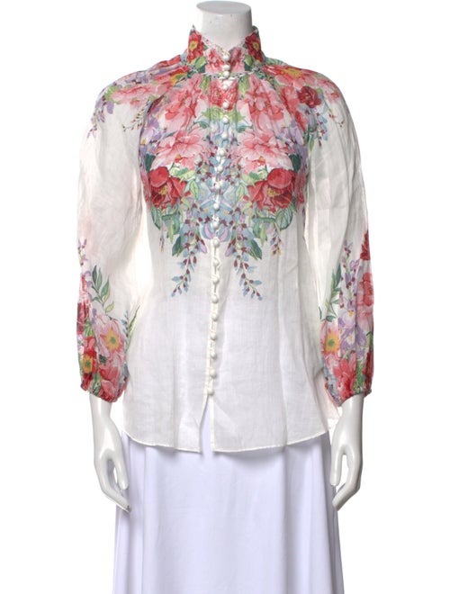 Zimmermann Floral Print Mock Neck Button-Up Top