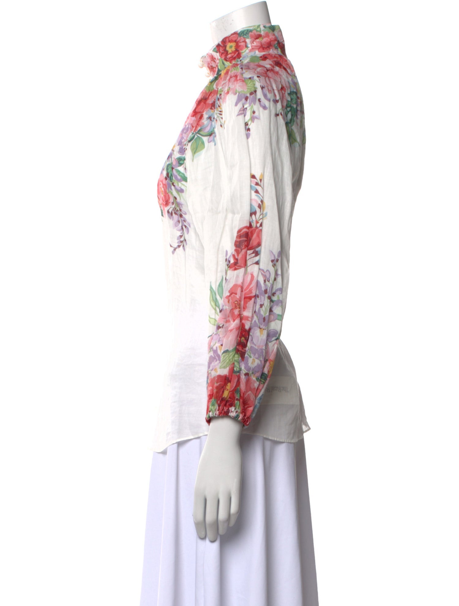 Zimmermann Floral Print Mock Neck Button-Up Top