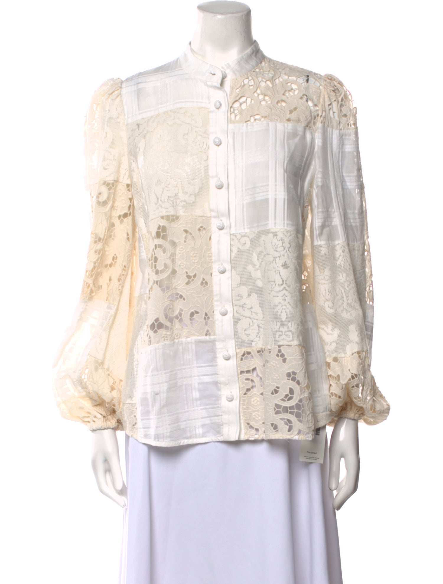 Zimmermann Lace Pattern Mock Neck Button-Up Top