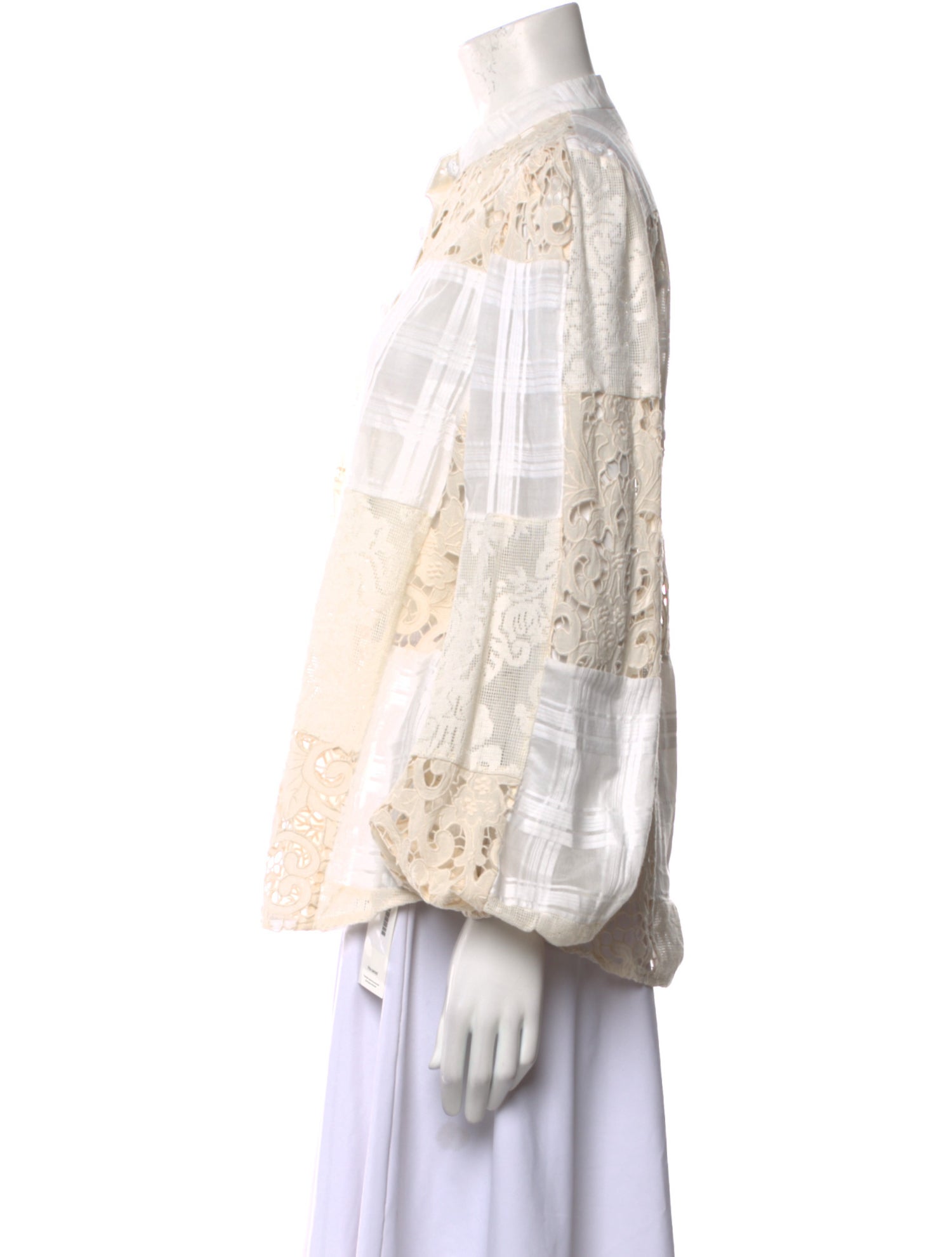 Zimmermann Lace Pattern Mock Neck Button-Up Top