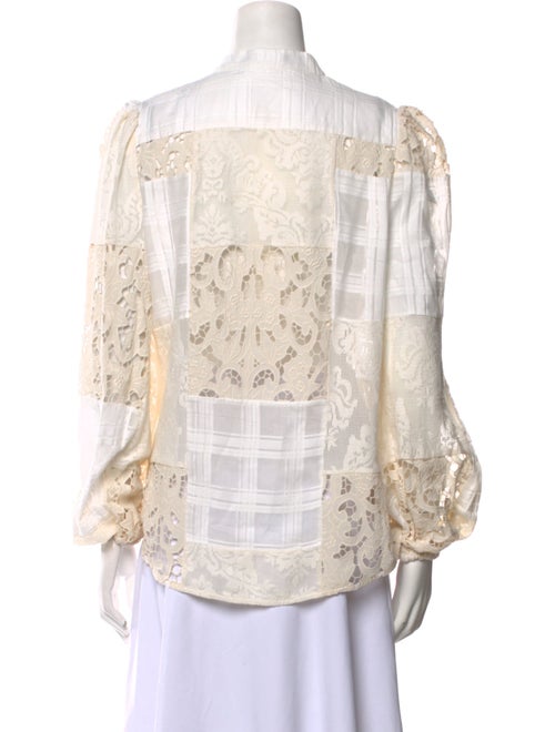 Zimmermann Lace Pattern Mock Neck Button-Up Top