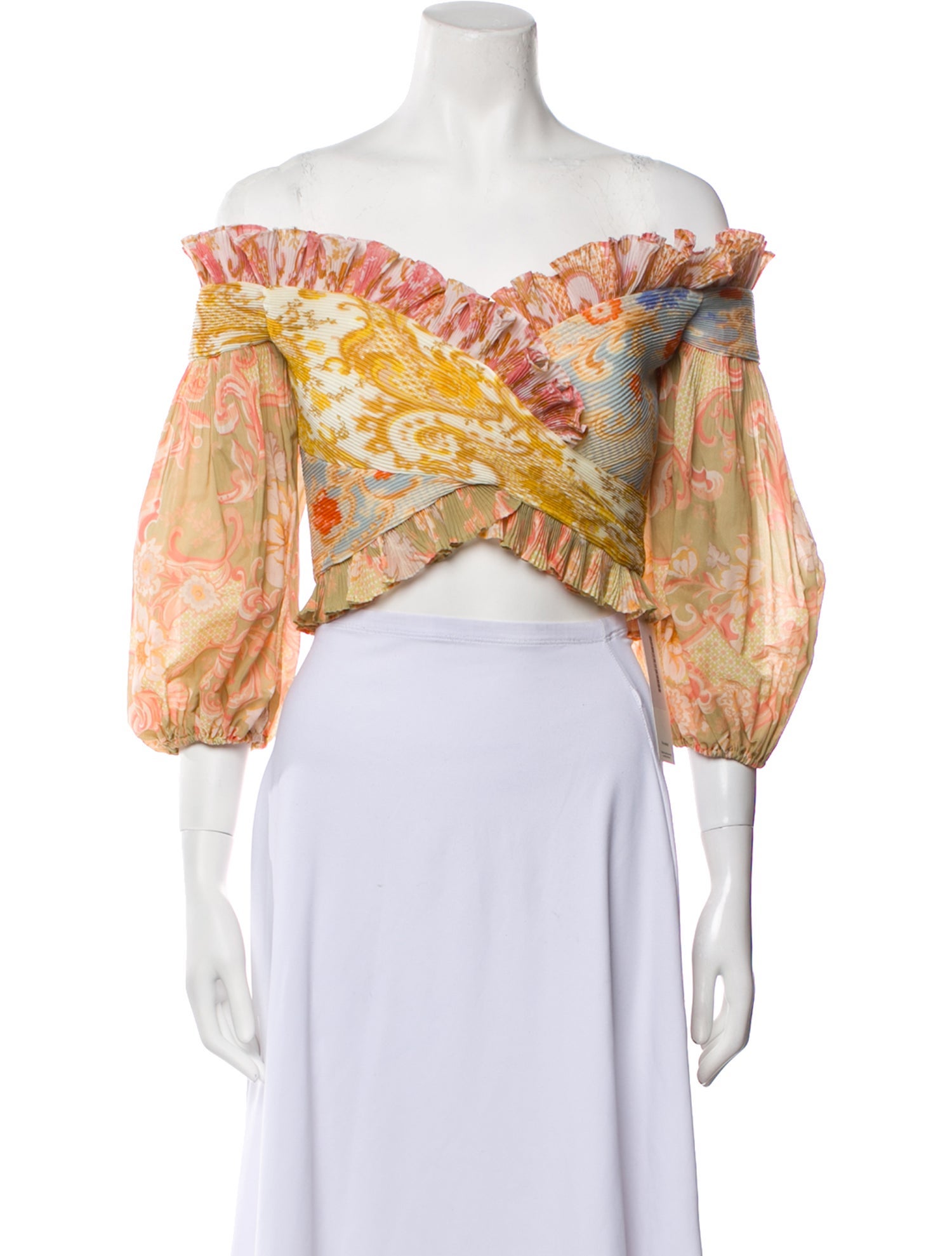 Zimmermann Printed Off-The-Shoulder Crop Top